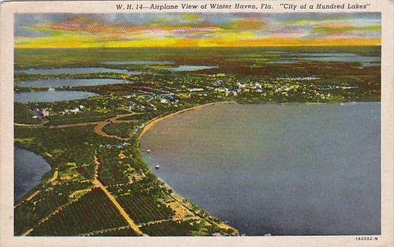 Florida Winter Haven Airplane View Of Winter Haven City Of A Hundred Lakes 1953