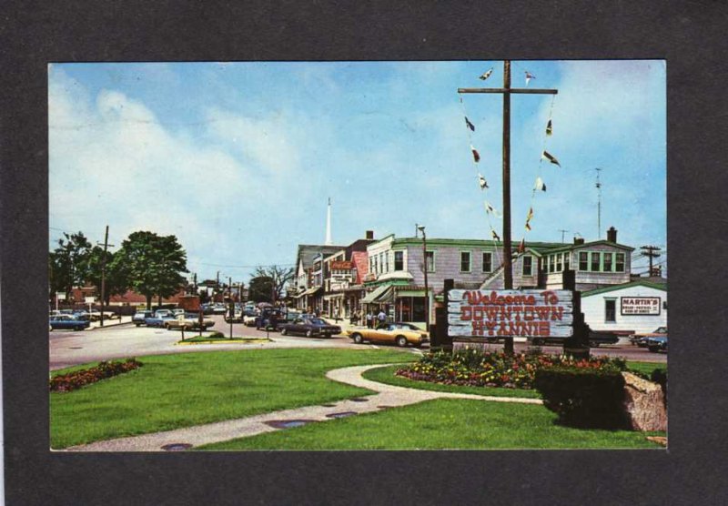 MA Hyannis Village Stores Martin's Downtown Sign Cape Cod Massachusetts Postcard