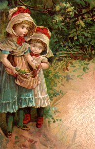 1880s Victorian Trade Cards Children Picking Flowers Set Of 4 #6i