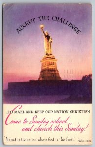 1955  Kennett Square Pennsylvania Statue of Liberty   Sunday School Postcard