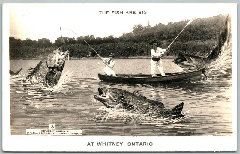 WHITNEY ONTARIO CANADA FISHING EXAGGERATED VINTAGE REAL PHOTO POSTCARD RPPC