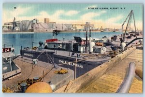 1940 Albany New York Vintage Postcard Port Dock Philadelphia Iroquois Boat Linen