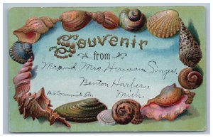 1911 Souvenir Shell Border Postcard Benton Harbor MI Michigan