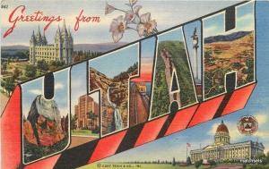 1953 Linen Large letters UTAH Curt Teich CO postcard 3287