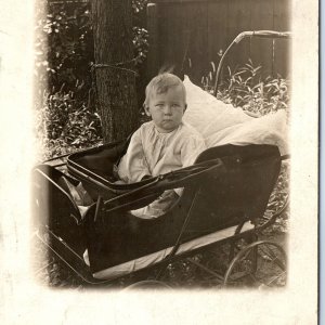 ID'd c1910s Chicago Cute Little Boy Stroller RPPC Real Photo PC James Ott A121