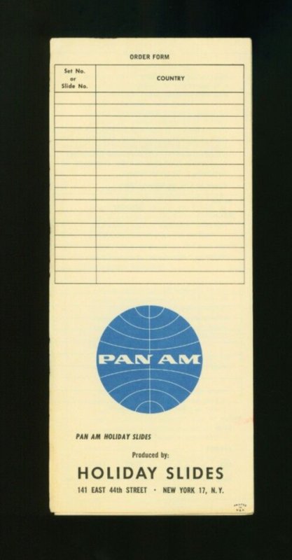 Pan Am Airlines Holiday Slides Vintage Paper Order Form