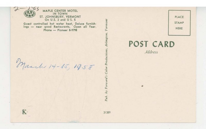 VT - St. Johnsbury. Maple Center Motel