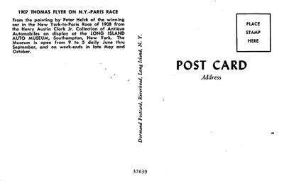 1907 Thomas Flyer On NY Paris Race Helck Art Train c1950s Vintage Postcard