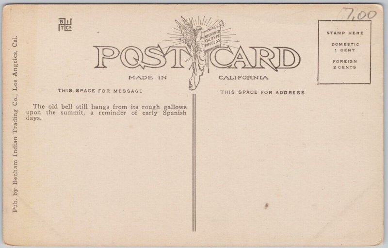 The Old Mission Bell Riverside CA Rubidoux Summit Benham Postcard H69