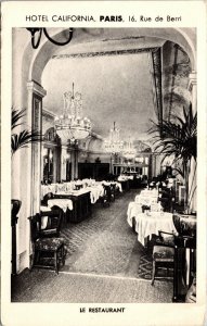 Vtg Hotel California Le Restaurant Champs Elysees Paris France 1950s Postcard