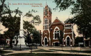 Augusta Georgia GA St James M.E. Church and Cenotaph Vintage Postcard