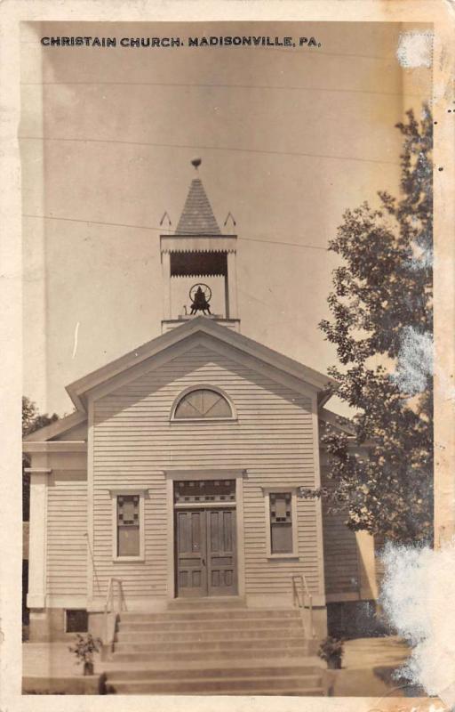 Madisonville Pennsylvania outside Christian Church real photo pc Y10726