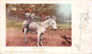 KIND AND GENTLE~BOY WITH STICK ON WHITE BURRO- POSTCARD 1903