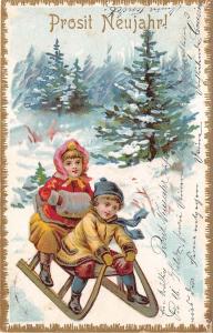 BG14849 children on sledge new year neujahr  germany