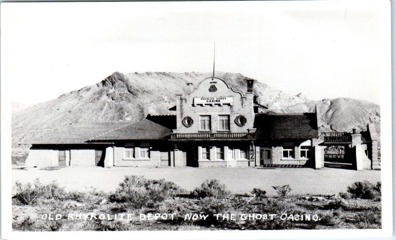 RPPC  RHYOLITE, NV Nevada  OLD RHYOLITE DEPOT now a CASINO  c1950s     Postcard