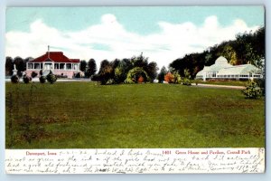 Davenport Iowa IA Postcard Green House Pavilion Central Park General View 1906