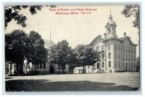 c1920's View Of Public And High Schools Hastings Michigan MI Vintage Postcard