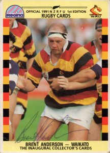 Brent Anderson Waikatu Team 1991 New Zealand Rugby Hand Signed Card Photo