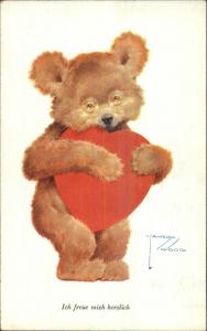 Lawson Wood Teddy Bear Hugs Giant Heart Fantasy c1915 Postcard