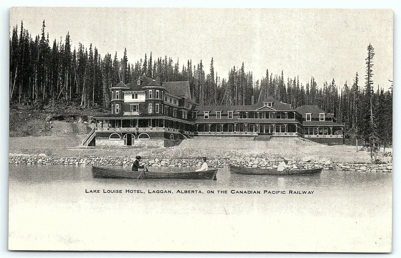 VTG Postcard Canada 1910 Lake Louise Hotel Alberta Pacific Railway Boat Water A4