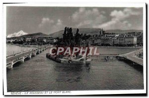 Old Postcard Geneva Rousseau Island and Mont Blanc