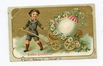Boy & Giant Easter Egg 1907 Embossed Postcard