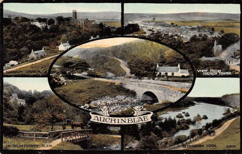 Auchinblae Scotland Multiview Antique Postcard J39545