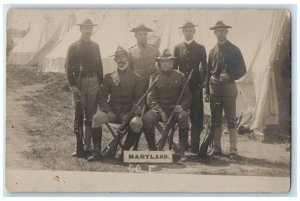 c1905 US Army Military Soldiers Rifle  Maryland View RPPC Unposted Postcard