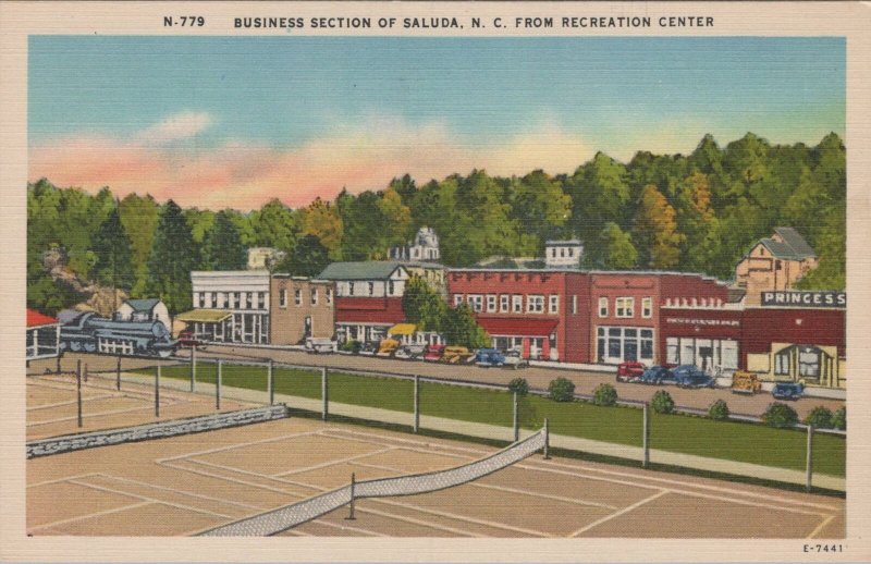 Postcard Business Section Saluda NC from Recreation Center