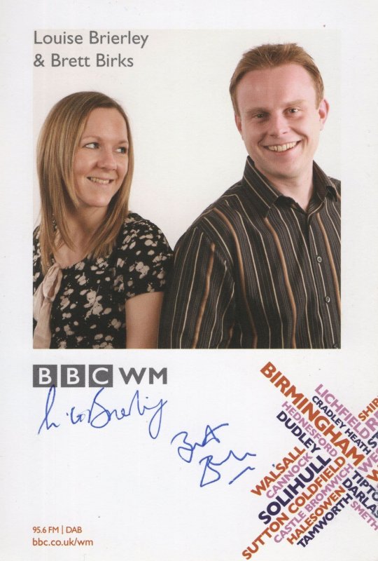 Louise Brierley Brett Birks BBC Radio Stoke Hand Signed Card Photo