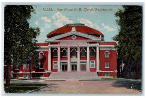 1915 New Grace Methodist Episcopal Church Building View Waterloo AI Postcard 