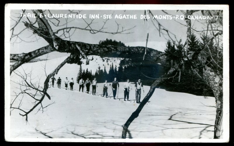 h1443- STE AGATHE DES MONTS Quebec 1940s Skiing Laurentide. Real Photo Postcard