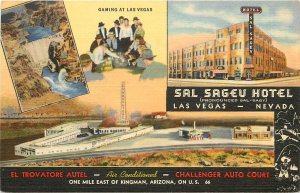 Linen Postcard; Sal Sageu Hotel Las Vegas NV & Challenger Auto Court Kingman AZ