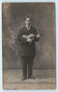 RPPC MYSTERY MUSICIAN ~ Portrait of young VIOLINIST c1910s  Postcard