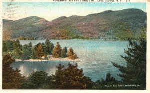 Vintage Postcard 1925 Northwest Bay And Tongue Mt. Lake George New York NY