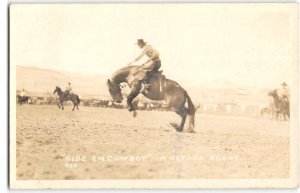 RPPC Ride Em Cowboy A Nevada Bronco, Horses Rodeo Lovelock 1946 Postcard