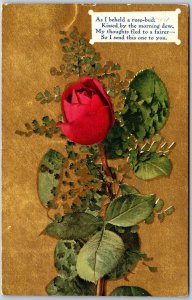 1909 Love Poem with Red Rose Gold Background As I Behold A Rose Posted Postcard