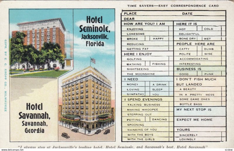 Hotel Seminole & Savannah , Florida/Georgia, 1900-10s