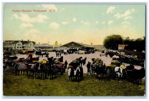 1913 Public Market Horse Carriage Rochester New York NY Vintage Antique Postcard 