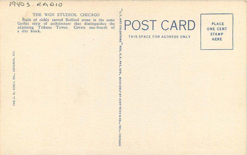 Chicago Illinois 1940s Radio WGN Studio Stoll linen Teich postcard 2849