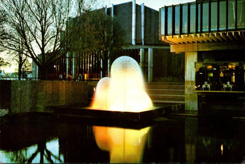 New Zealand Christchurch Town Hall and Ferrier Fountain At Dusk 1975