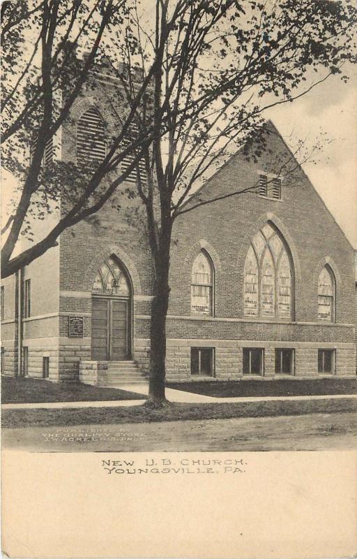 c1907 Lithograph Postcard; New United Brethren Cuurch, Youngsville PA Warren Co.