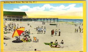 SEA ISLAND CITY, New Jersey  NJ    BATHING BEACH SCENE  c1940s Linen  Postcard