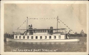 Small Steamer Boat Yacht VIRGINIA Owned by the Andrews WHERE? c1910 RPPC #2