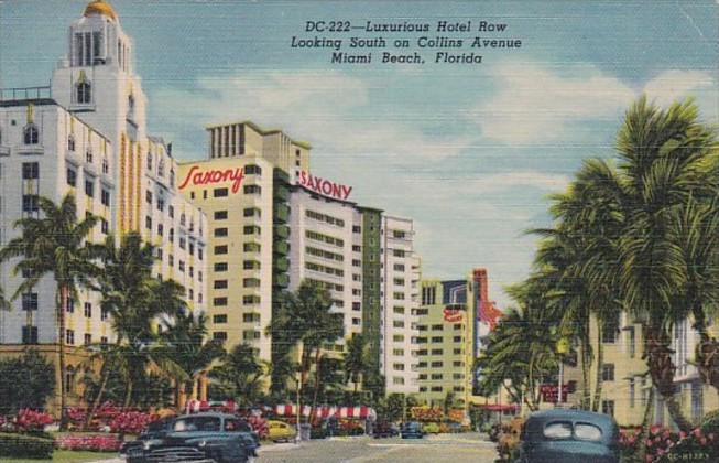 Florida Miami Beach Hotel Row Looking South On Collins Avenue Curteich