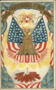 4th Fourth of July Series SB 258 c1910 Postcard AMERICAN FLAG LIBERTY BELL