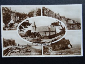 Sussex SEAFORD 5 Image Multiview & Littlington Church c1933 RP Postcard