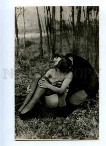 215967 NUDE Woman Lovers in Forest Vintage PHOTO Card