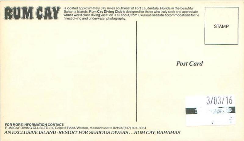 Rum Cay Diving Club Bahamas Vintage Postcard
