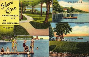 Postcard NY Chautauqua Shore Line on Lake Chautauqua - LINEN - 1958 A2